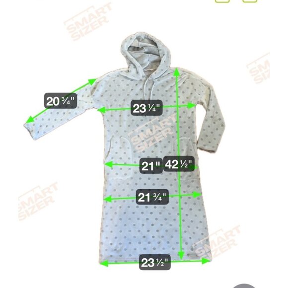 La Vie En Rose Nightgown MED Hooded Gray Polka Dot Plush Lounge Dress Pockets - Picture 9 of 9